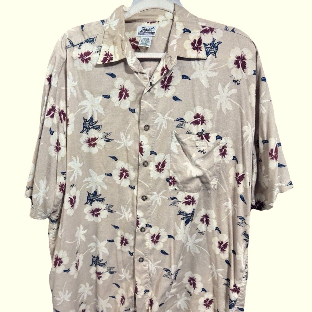 Vintage Impact Mens Hawaiian Camp Shirt Size L Short‎ Sleeve Button Up Retro 90s